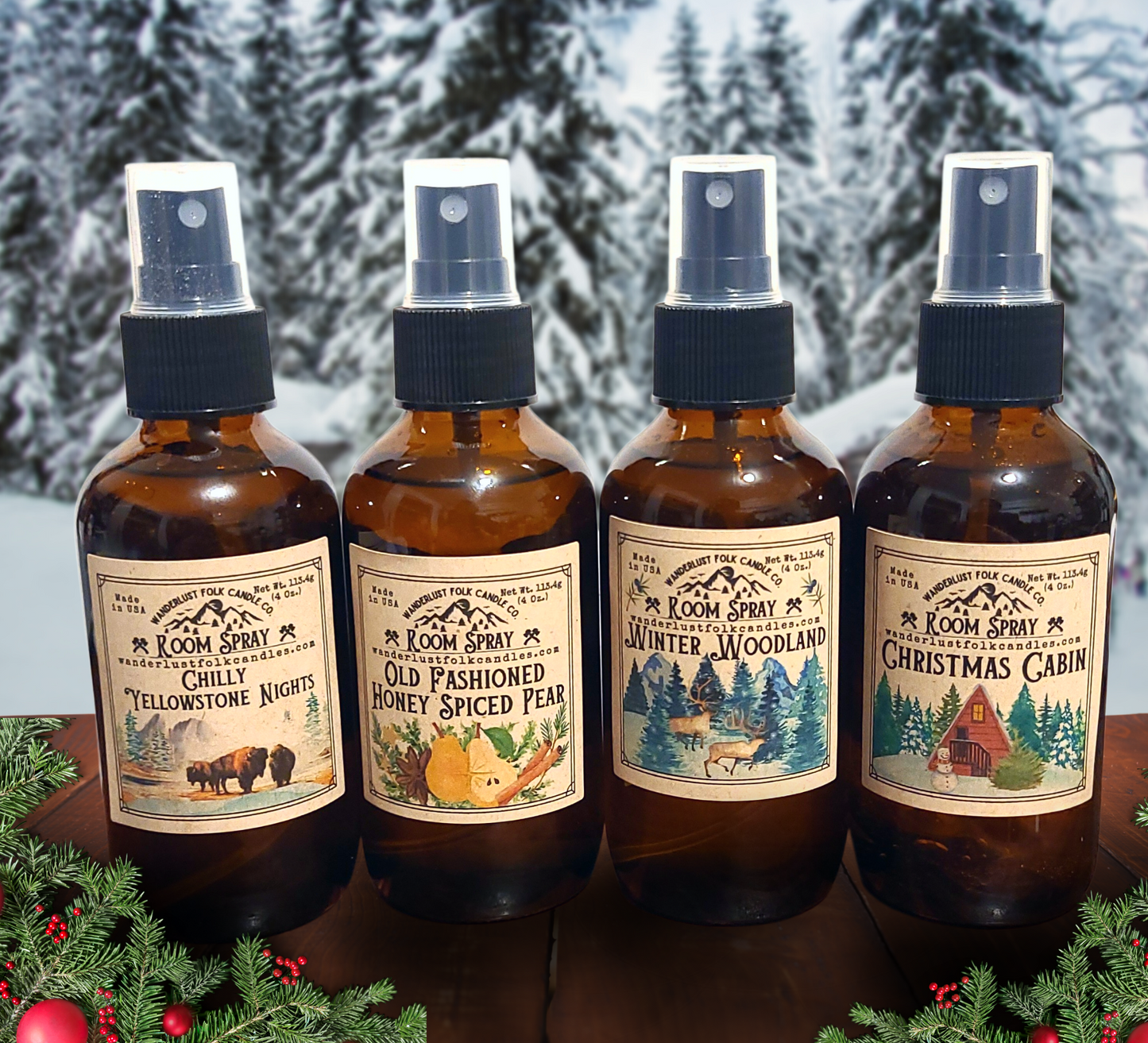 Christmas Winter Room Spray Bundle | 4 Pk | Non-Toxic Organic