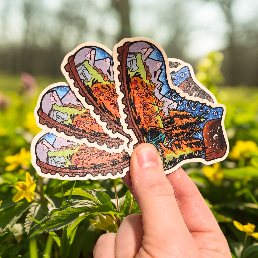 Hiking Boot Camping | Wanderlust Folk Sticker