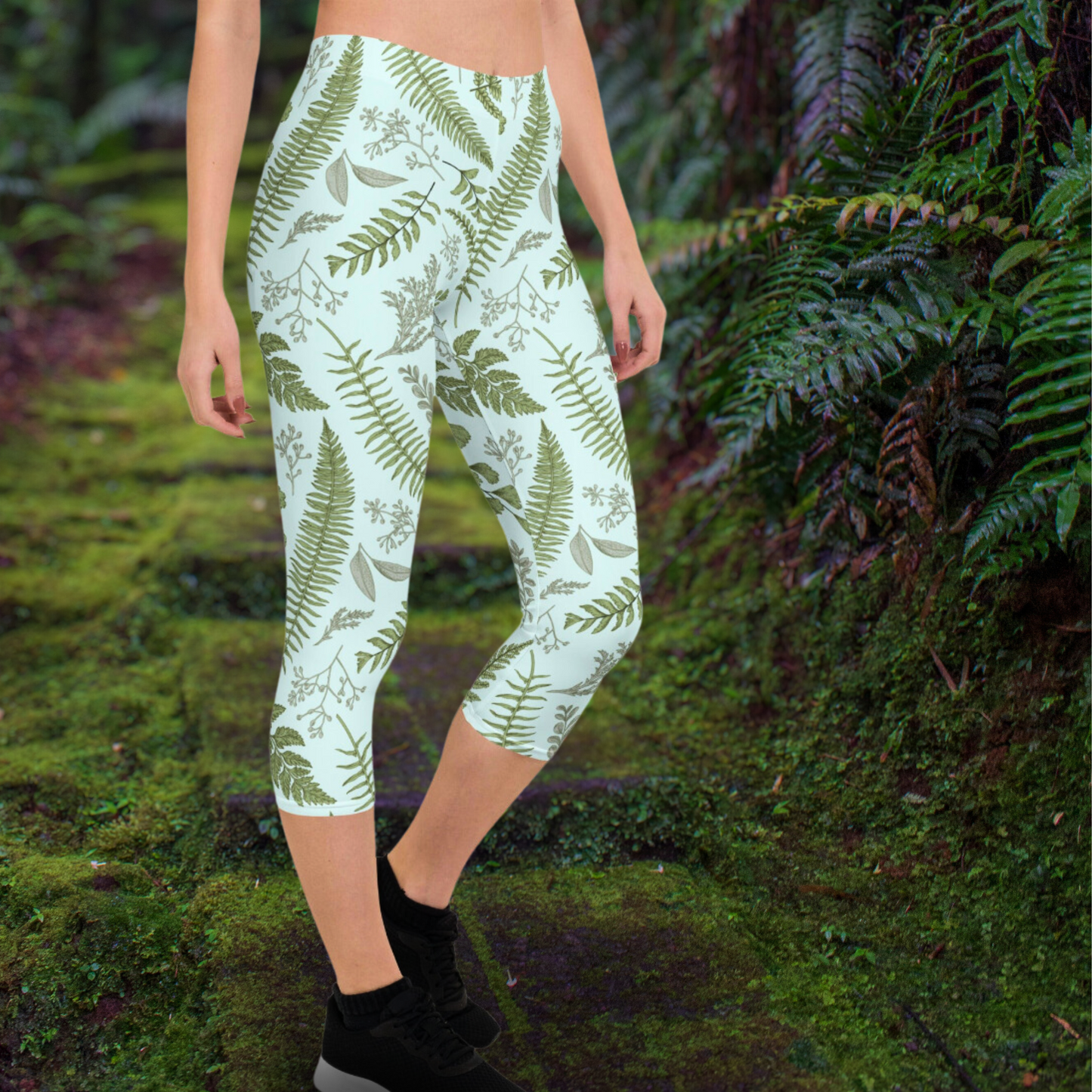 Spring Fern Stretchy Legging Capri Pants