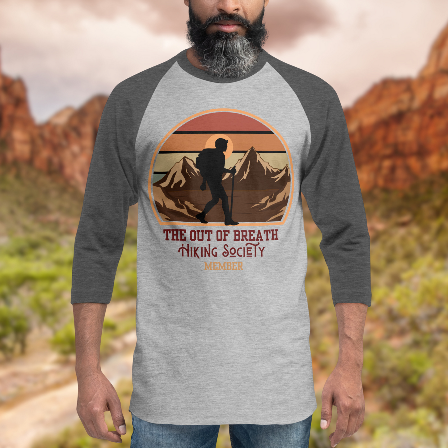 Out of Breath Hiking Society Members | Soft 3/4 sleeve Raglan Shirt