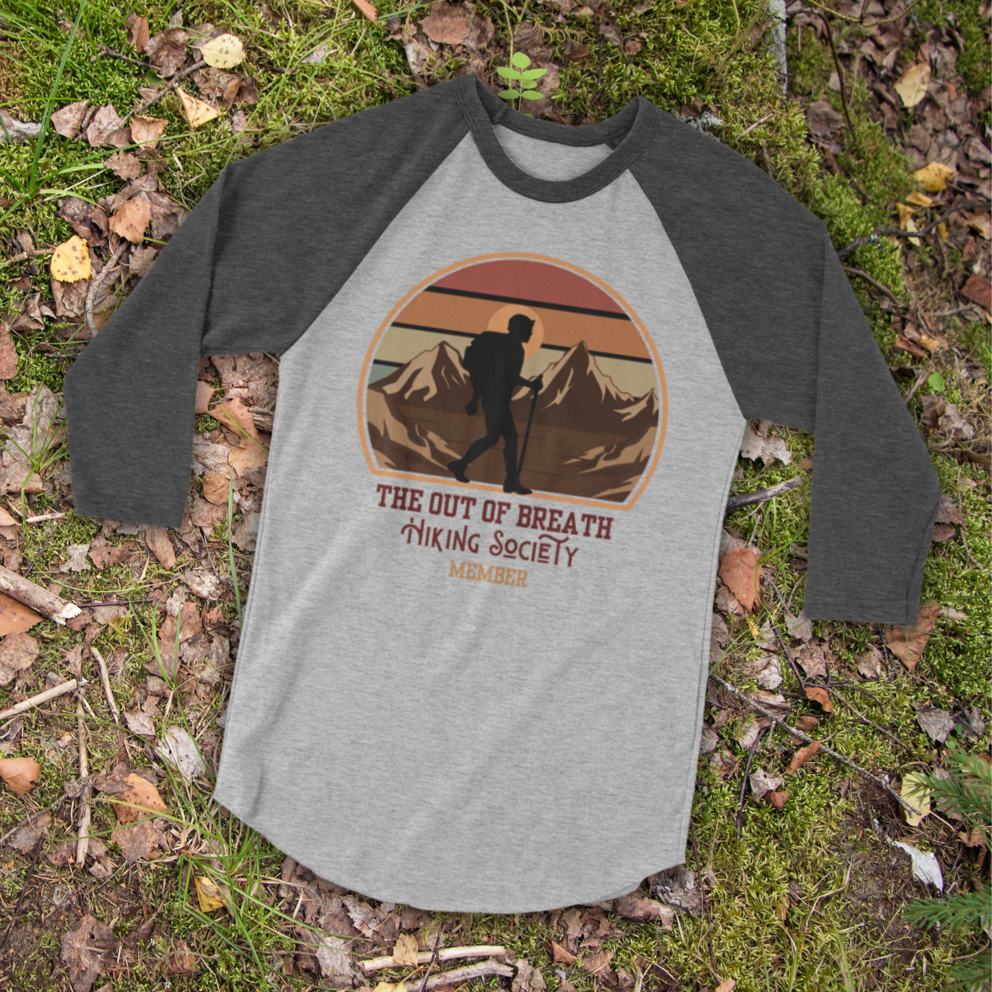 Out of Breath Hiking Society Members | Soft 3/4 sleeve Raglan Shirt