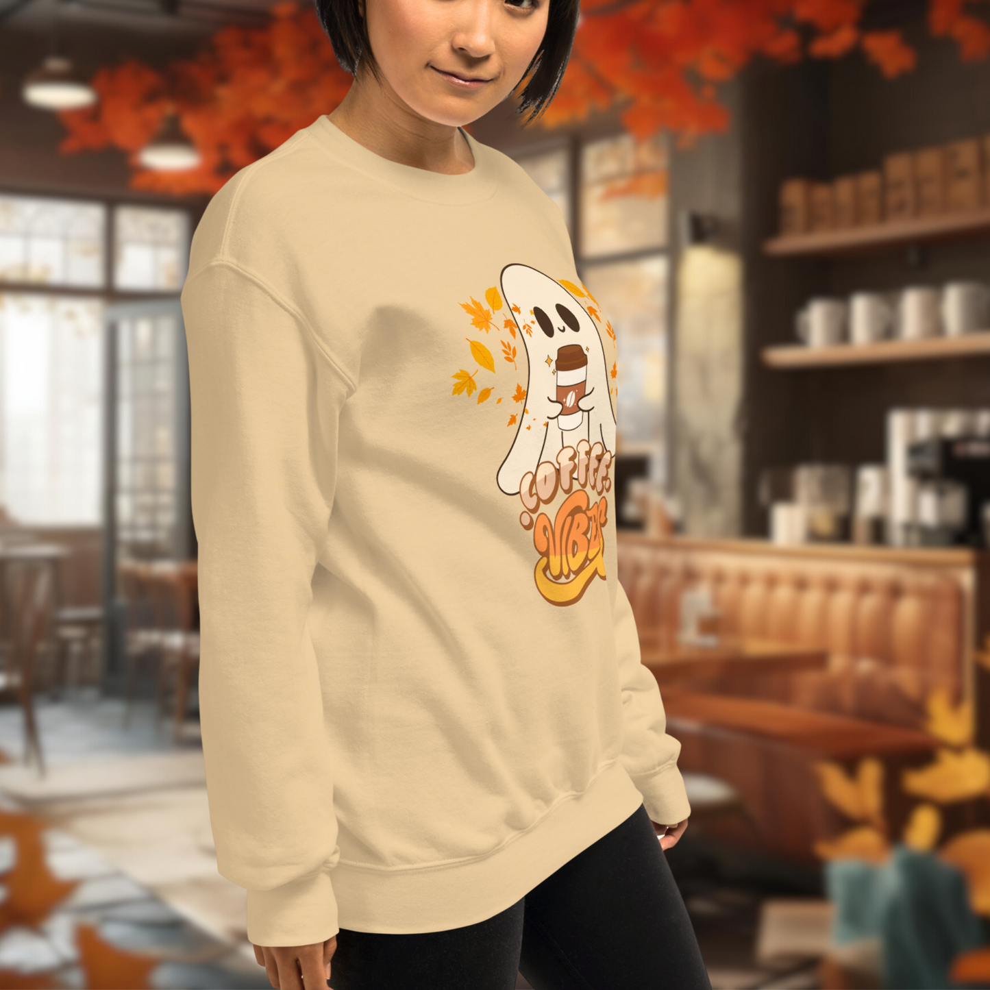 Spooky Autumn Coffee Vibes Ghost | Cotton Sweatshirt