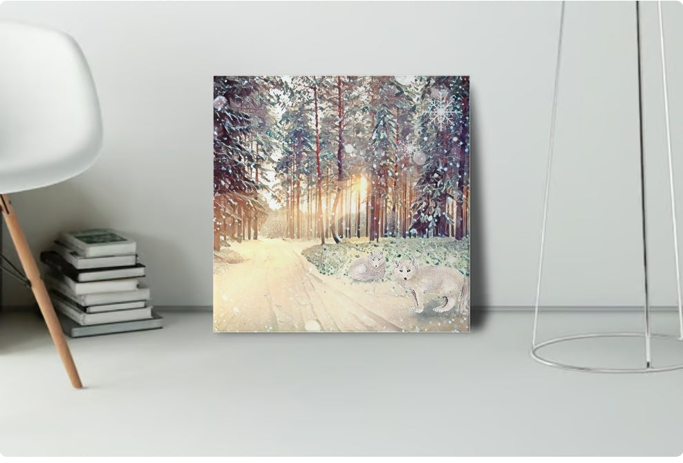 Snowy Fox Forest | Canvas Painting Print