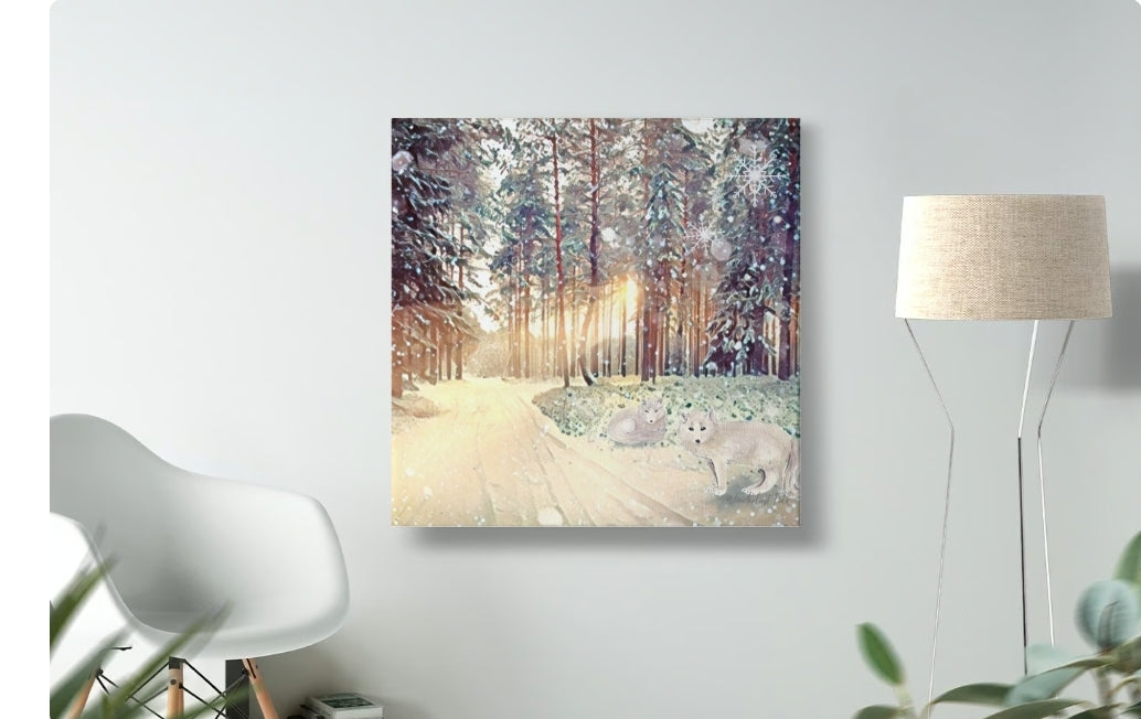 Snowy Fox Forest | Canvas Painting Print