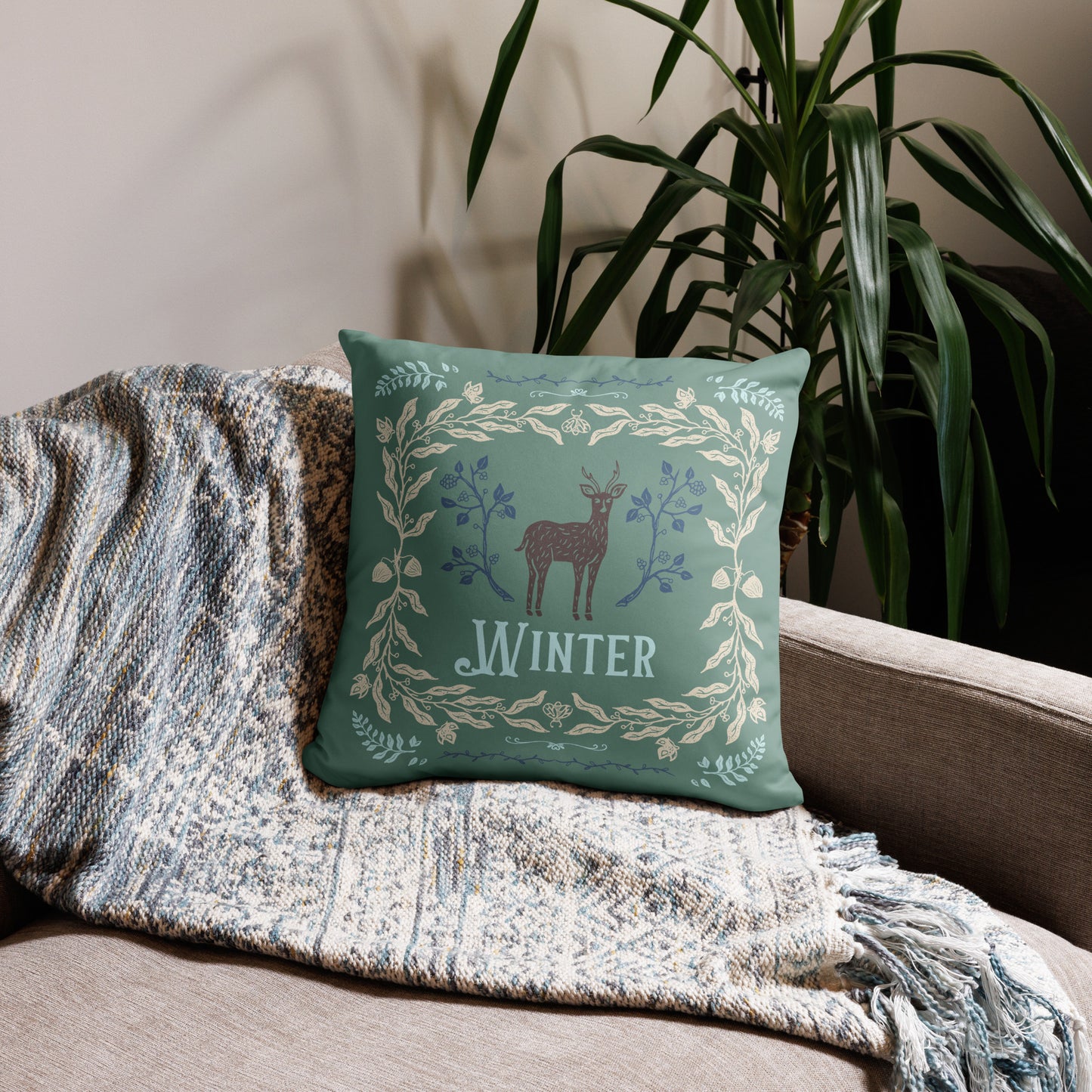 Woodsy Winter Throw Pillow | Double-Sided | Home Decor