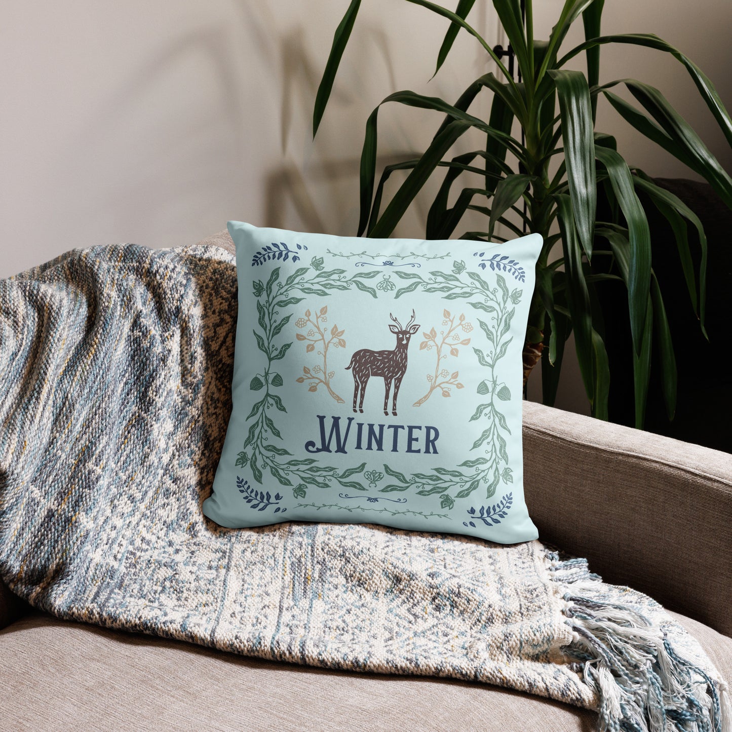 Woodsy Winter Throw Pillow | Double-Sided | Home Decor
