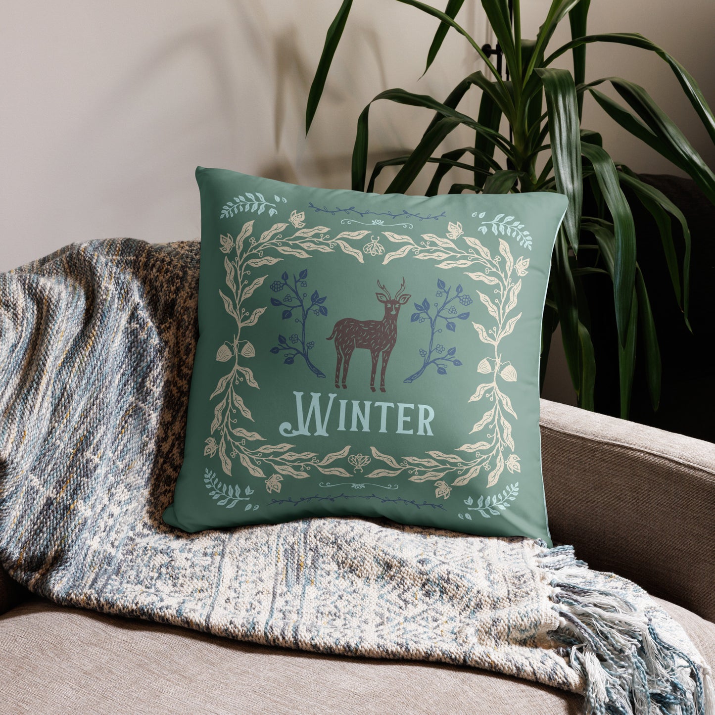 Woodsy Winter Throw Pillow | Double-Sided | Home Decor