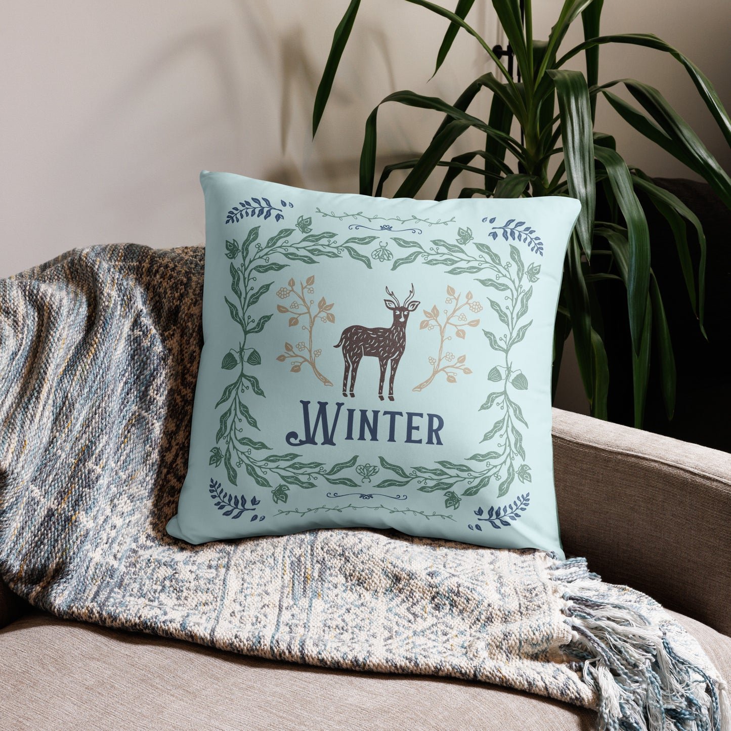 Woodsy Winter Throw Pillow | Double-Sided | Home Decor