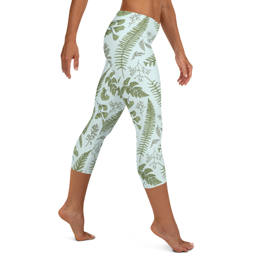 Spring Fern Stretchy Legging Capri Pants