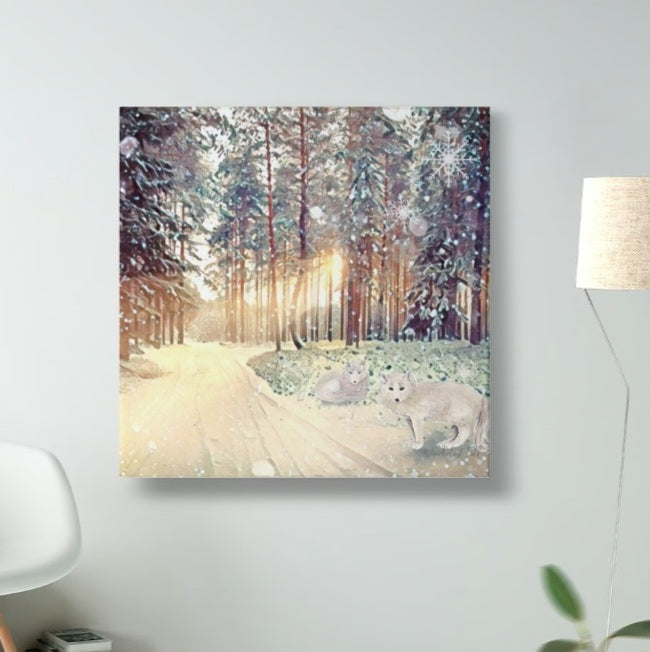 Snowy Fox Forest | Canvas Painting Print