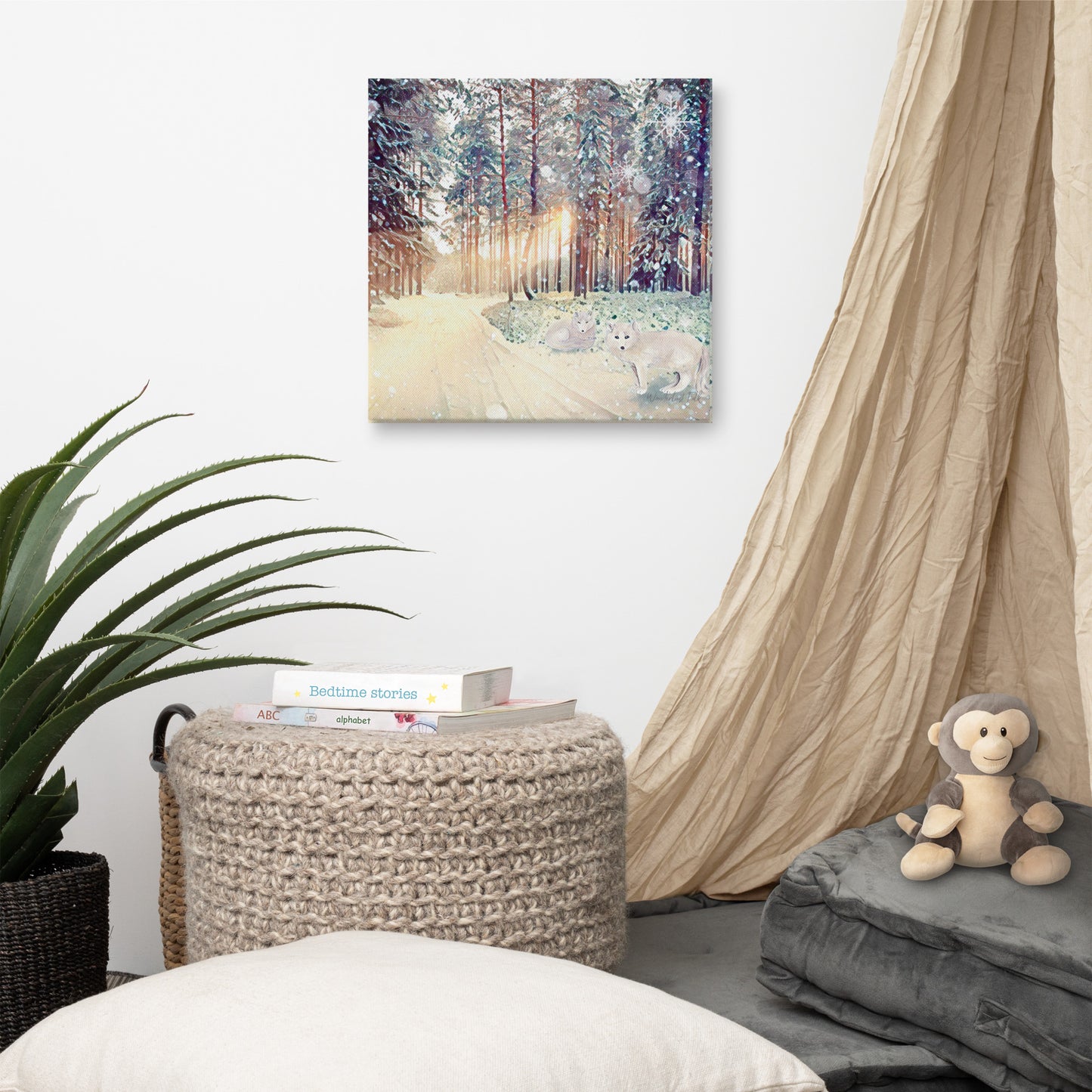 Snowy Fox Forest | Canvas Painting Print