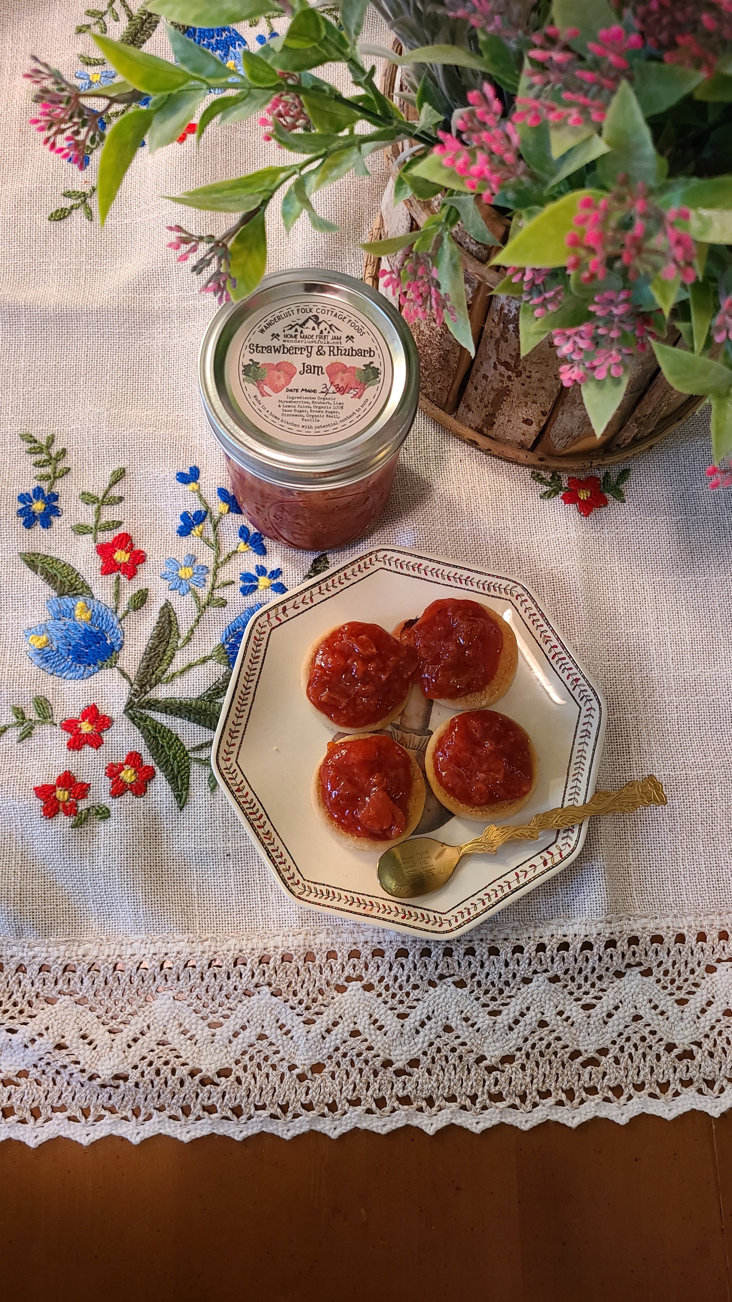 Homemade Organic Strawberry Rhubarb Jam 12 oz.