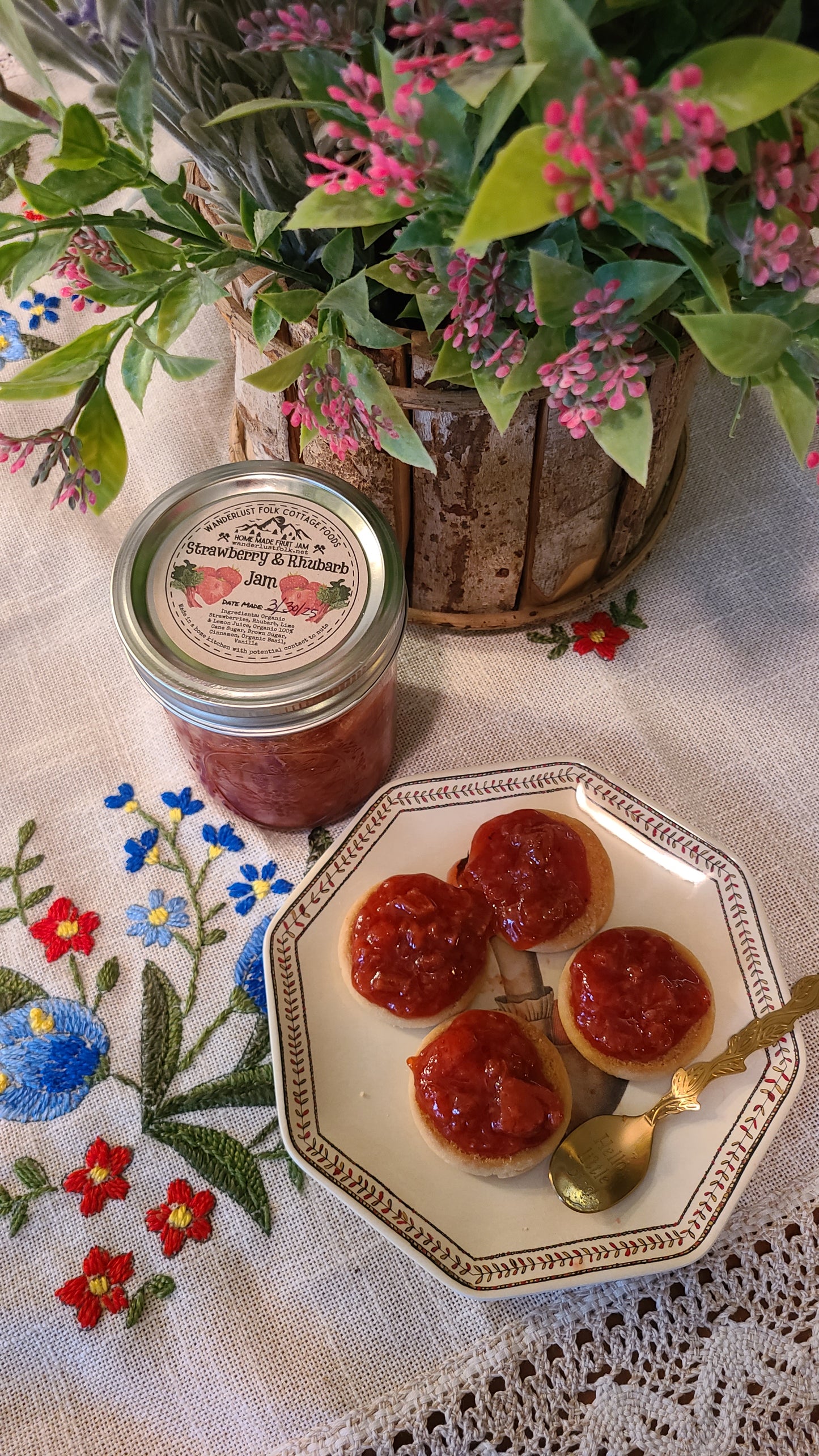 Homemade Organic Strawberry Rhubarb Jam 12 oz.