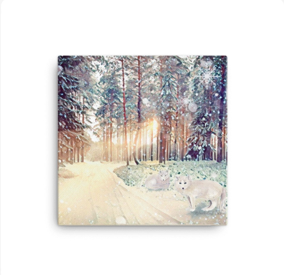 Snowy Fox Forest | Canvas Painting Print