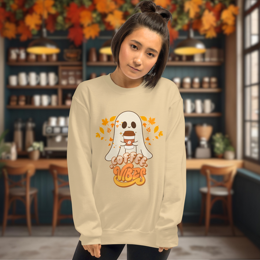 Spooky Autumn Coffee Vibes Ghost | Cotton Sweatshirt