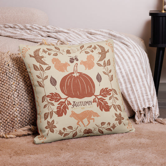 Autumn Woodland Pumpkin Cottagecore Premium Pillow