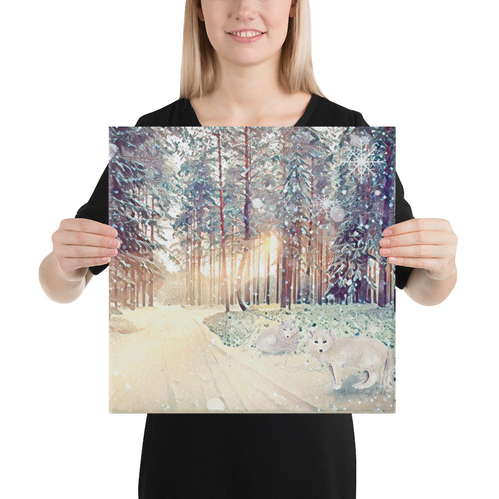 Snowy Fox Forest | Canvas Painting Print